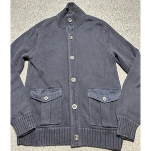 Gap Sweater Mens‎ Small Navy Blue Button Up Mock Neck Utility Pockets Cotton